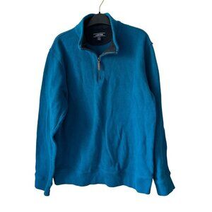 Men's Large Land's End 1/4 Zip Pullover Sweater 100% Cotton Blue